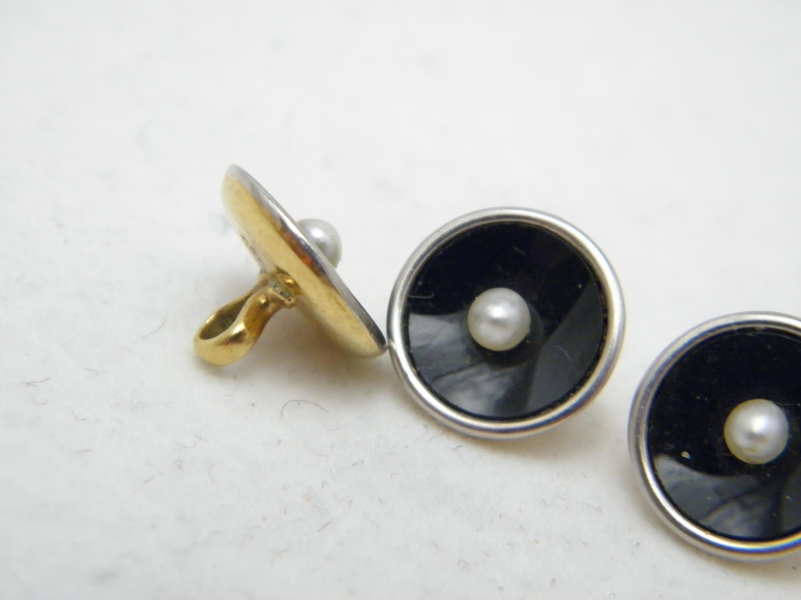 Round Cut Antique 18ct Gold Platinum Pearl Shirt Studs Buttons c1860 750 Purity Heavy 4.9g For Sale