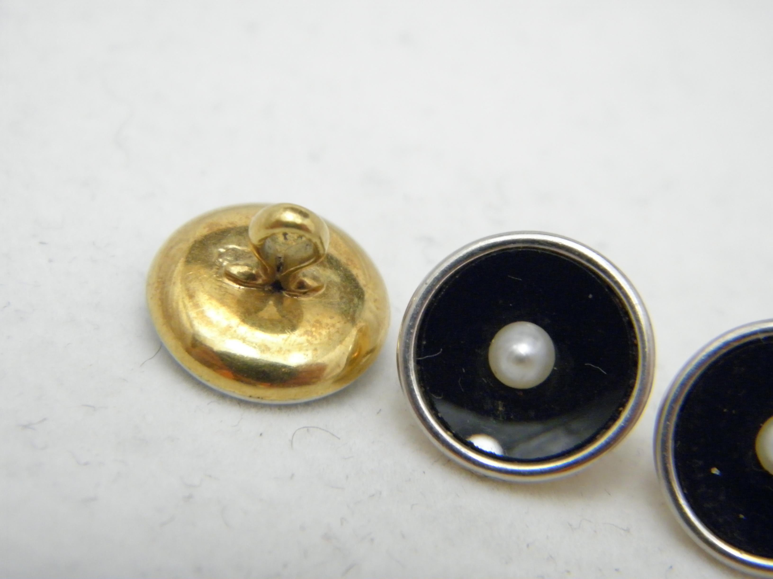 Antique 18ct Gold Platinum Pearl Shirt Studs Buttons c1860 750 Purity Heavy 4.9g In Good Condition For Sale In Camelford, GB