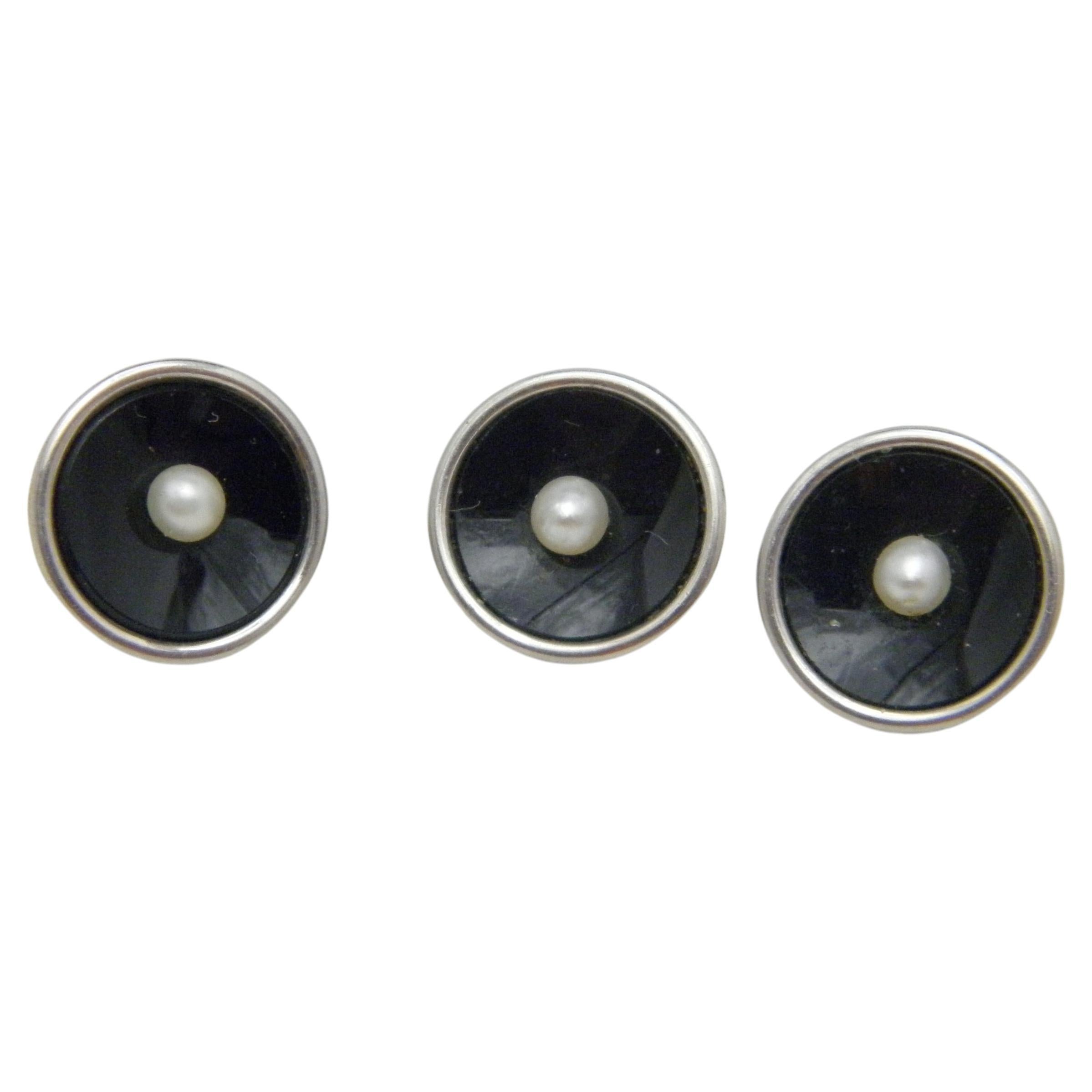Antique 18ct Gold Platinum Pearl Shirt Studs Buttons c1860 750 Purity Heavy 4.9g For Sale