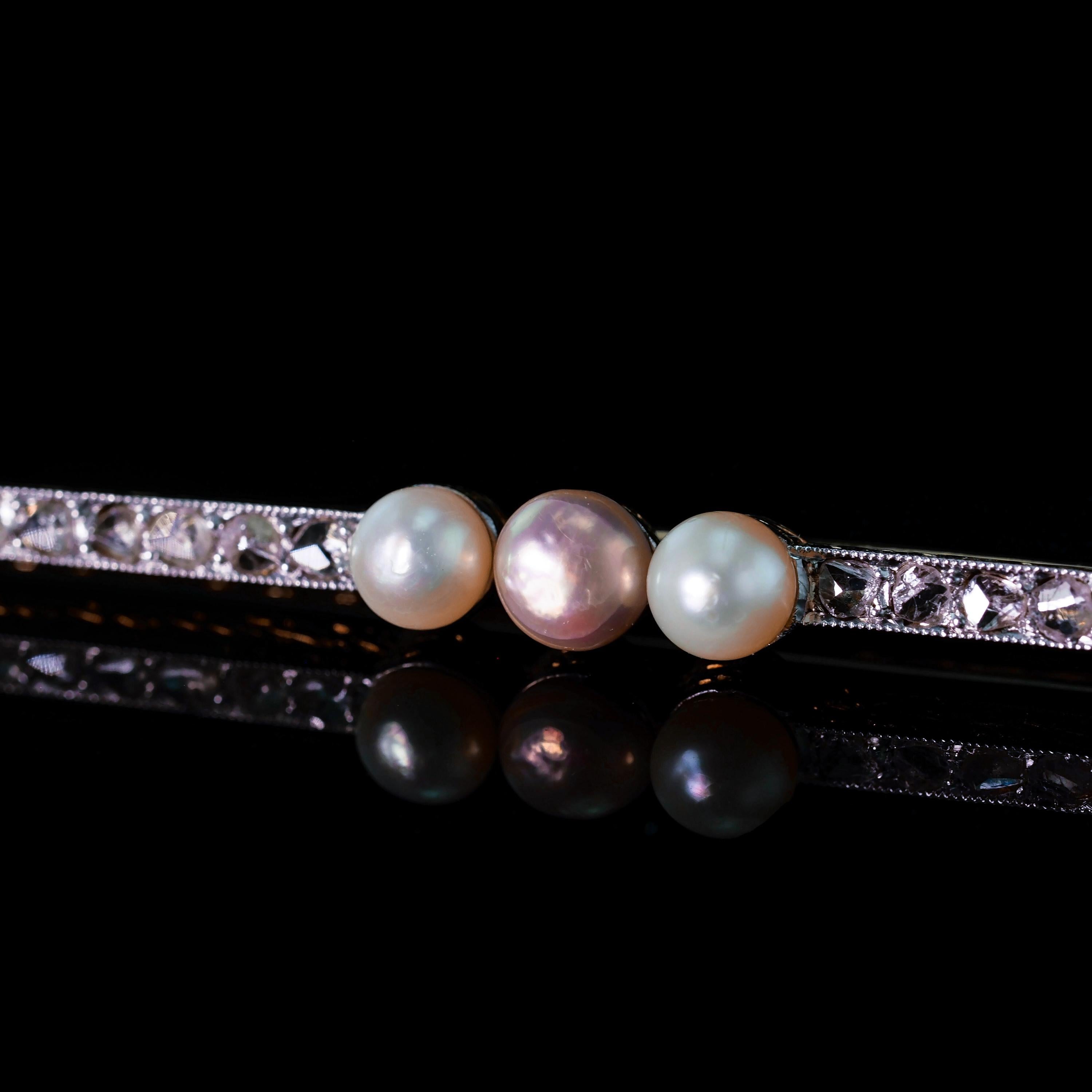 Antique 18ct Gold & Platinum Pink Pearl & Diamond Brooch - c.1920 For Sale 4