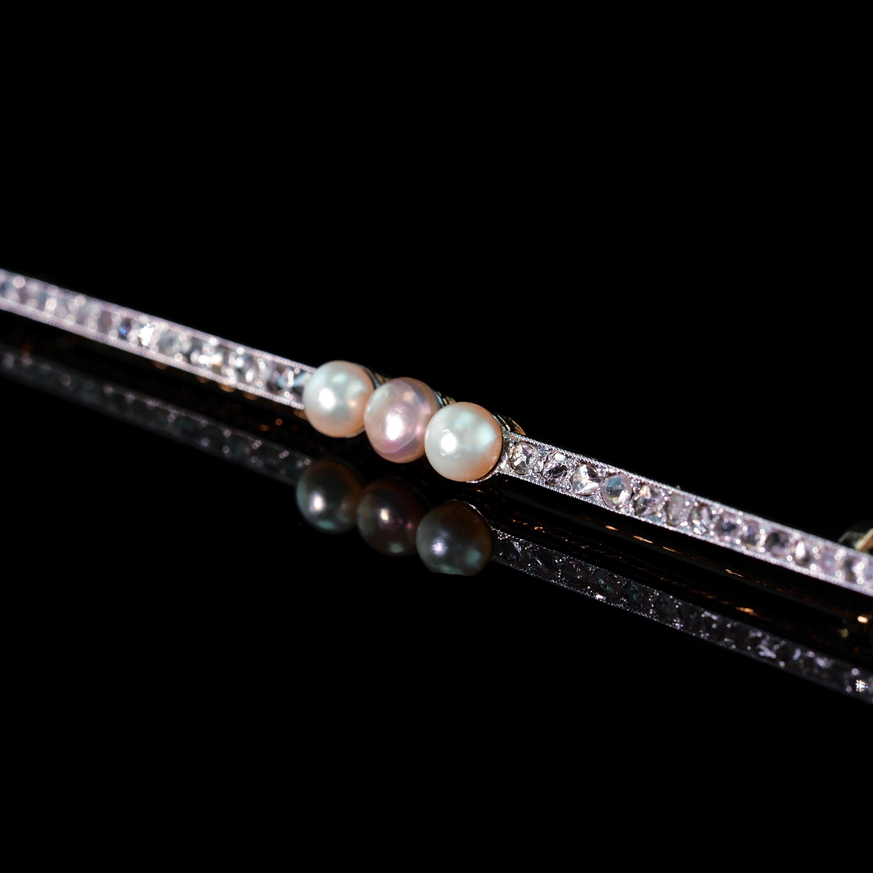 Antique 18ct Gold & Platinum Pink Pearl & Diamond Brooch - c.1920 For Sale 5