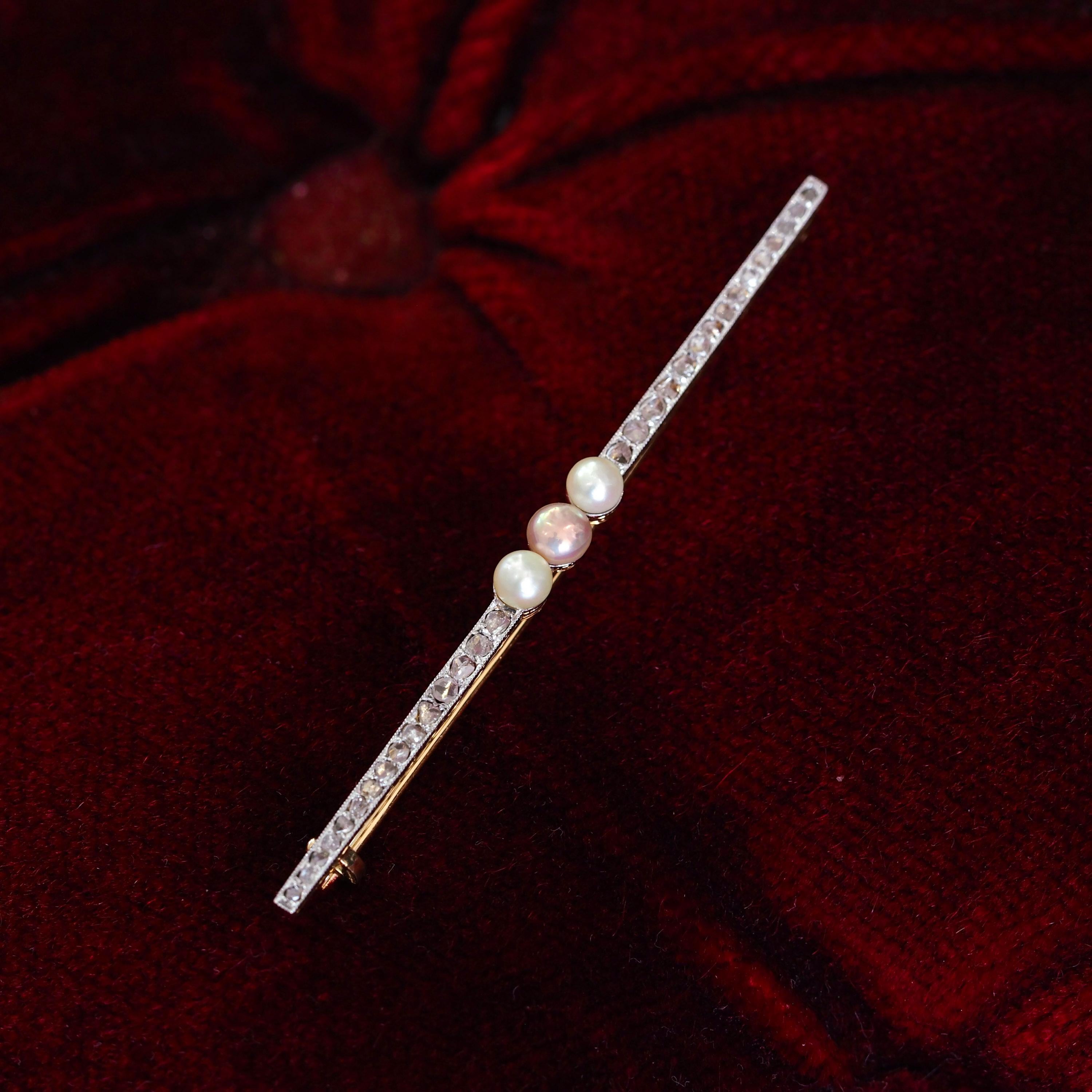Antique 18ct Gold & Platinum Pink Pearl & Diamond Brooch - c.1920 For Sale 7