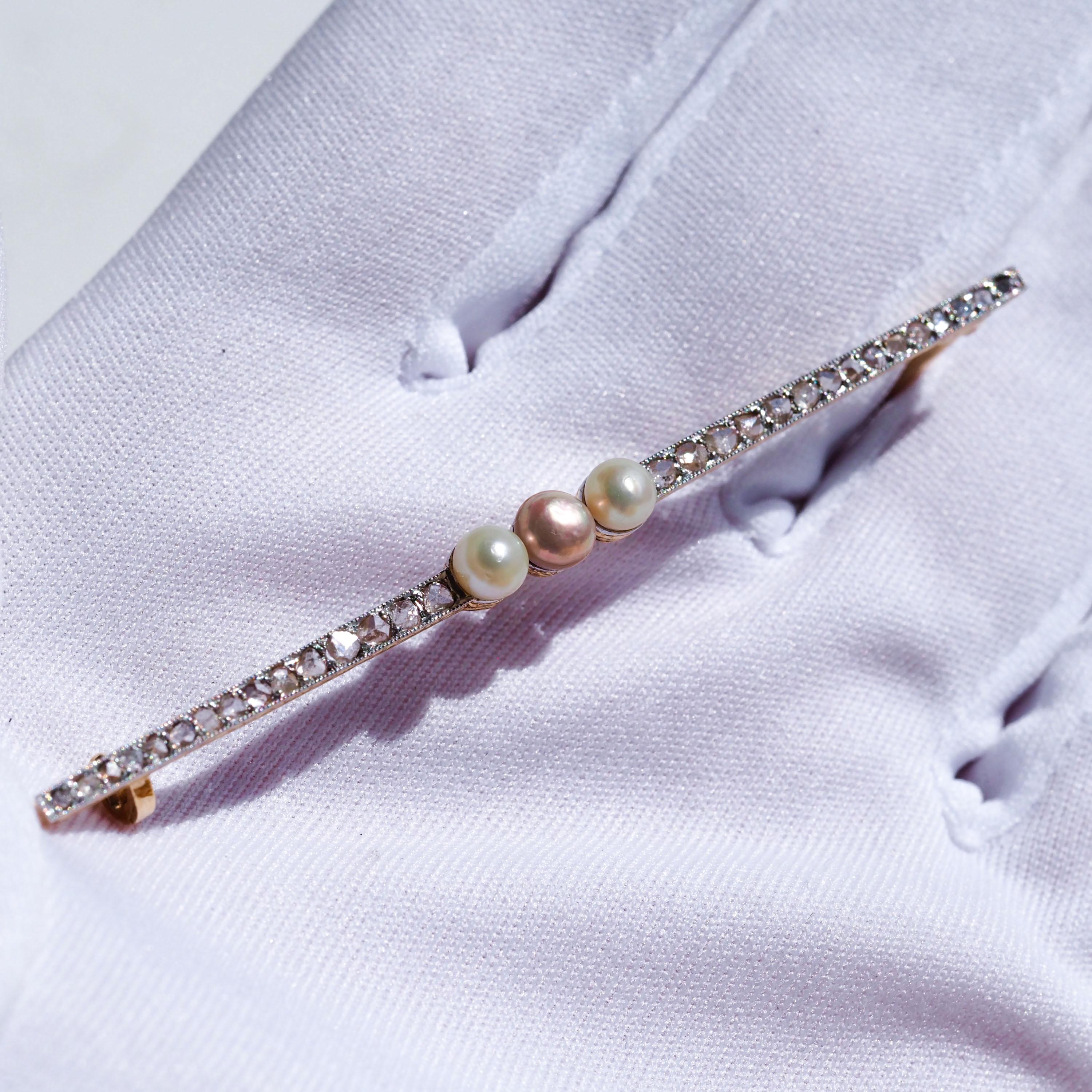Antique 18ct Gold & Platinum Pink Pearl & Diamond Brooch - c.1920 For Sale 9