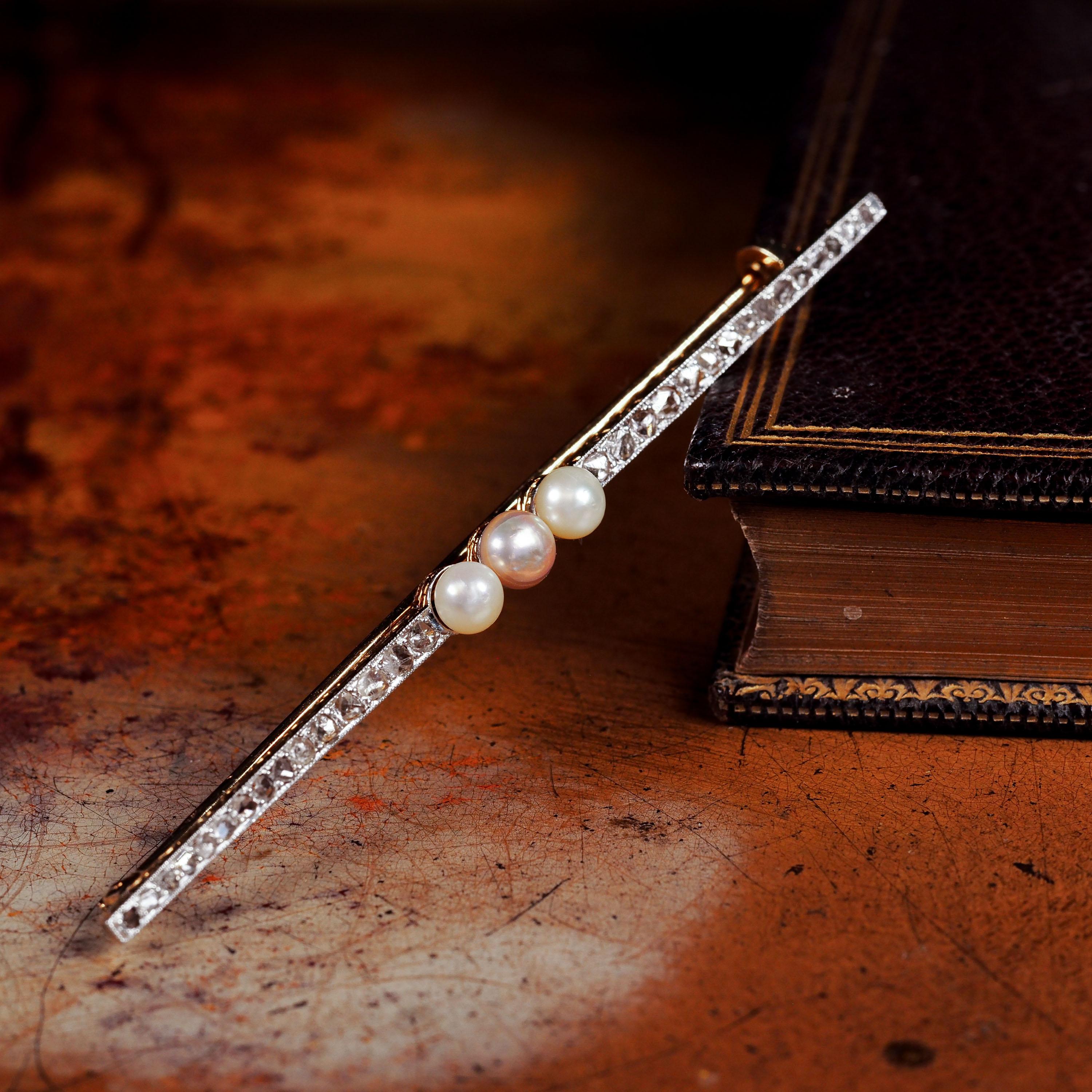 Antique 18ct Gold & Platinum Pink Pearl & Diamond Brooch - c.1920 For Sale 11
