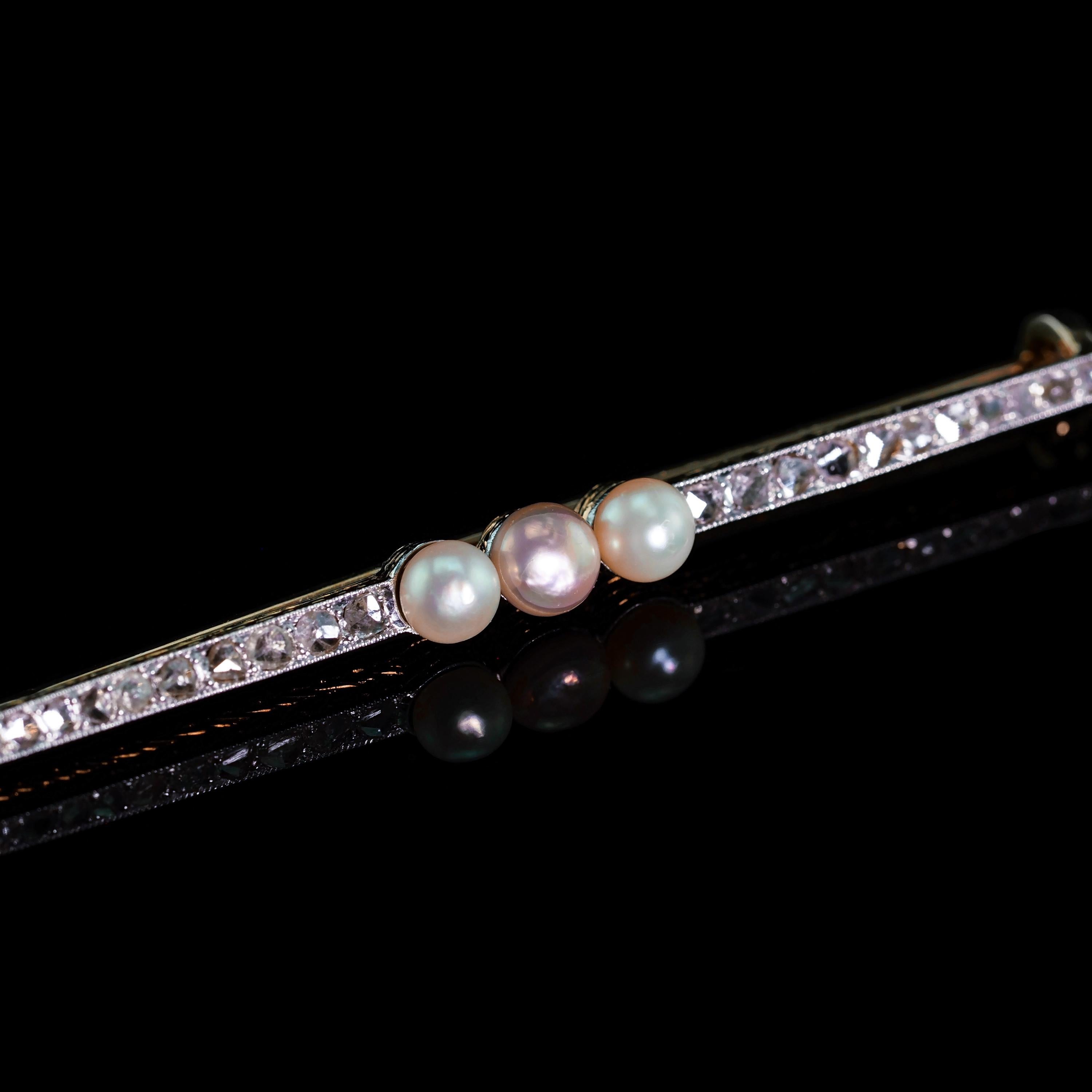 Antique 18ct Gold & Platinum Pink Pearl & Diamond Brooch - c.1920 For Sale 2