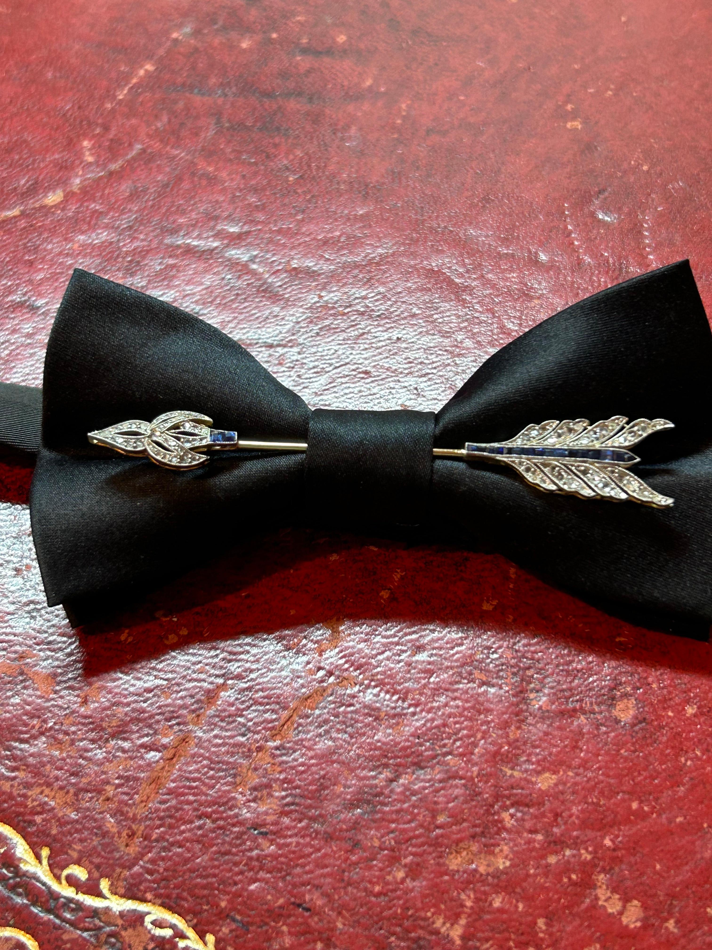Antique 18ct Gold & Platinum Sapphire Diamond Arrow Jabot Pin Brooch 5
