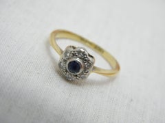 Antique 18ct Gold Platinum Sapphire Diamond Cluster Engagement Ring
