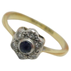 Antique 18ct Gold Platinum Sapphire Diamond Cluster Engagement Ring