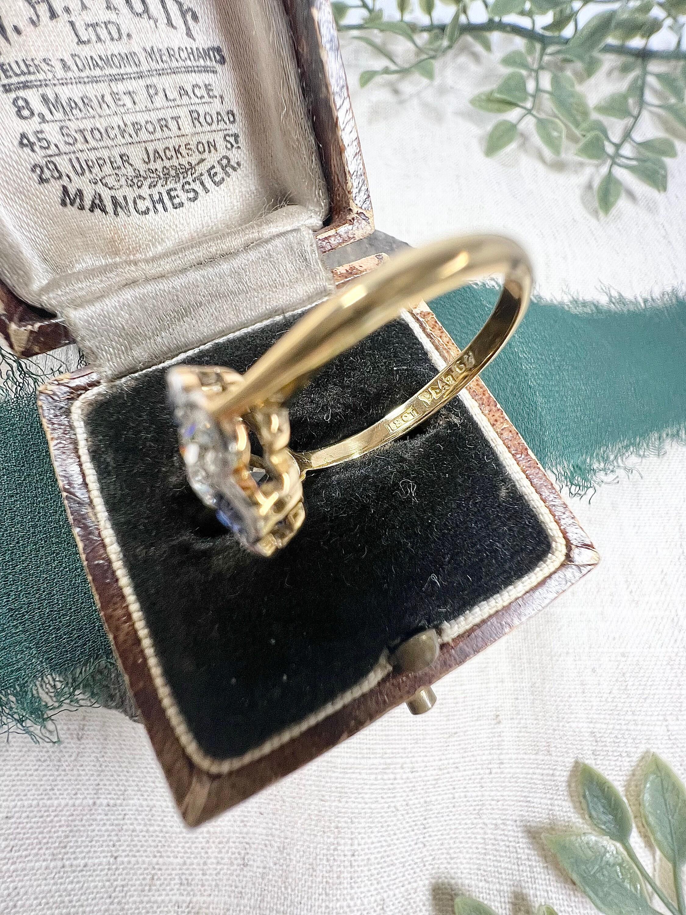 Antiker 18 Karat Gold & Platin Saphir Diamant Gänseblümchen-Cluster-Ring im Angebot 1
