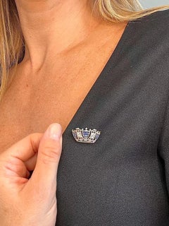 Antique 18ct Gold & Platinum Sapphire Diamond Royal Navy Crown Brooch