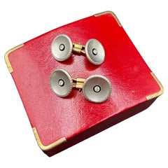 Antique 18ct Gold & Platinum Stamped, 1920s Art Deco Diamond Set Round Cufflinks