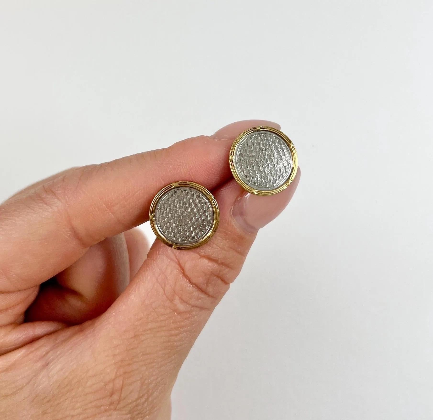 Women's or Men's Antique 18ct Gold & Platinum Stamped, 1920’s Art Deco Round Cufflinks For Sale