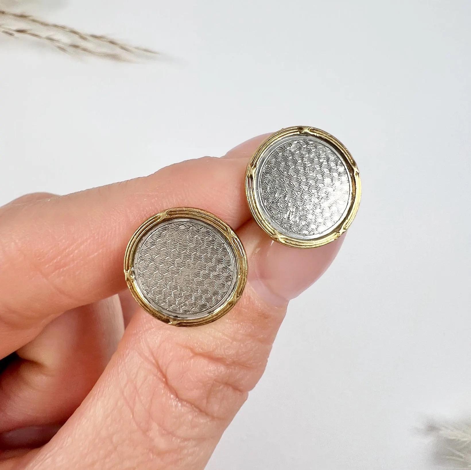 Antique 18ct Gold & Platinum Stamped, 1920’s Art Deco Round Cufflinks For Sale 2