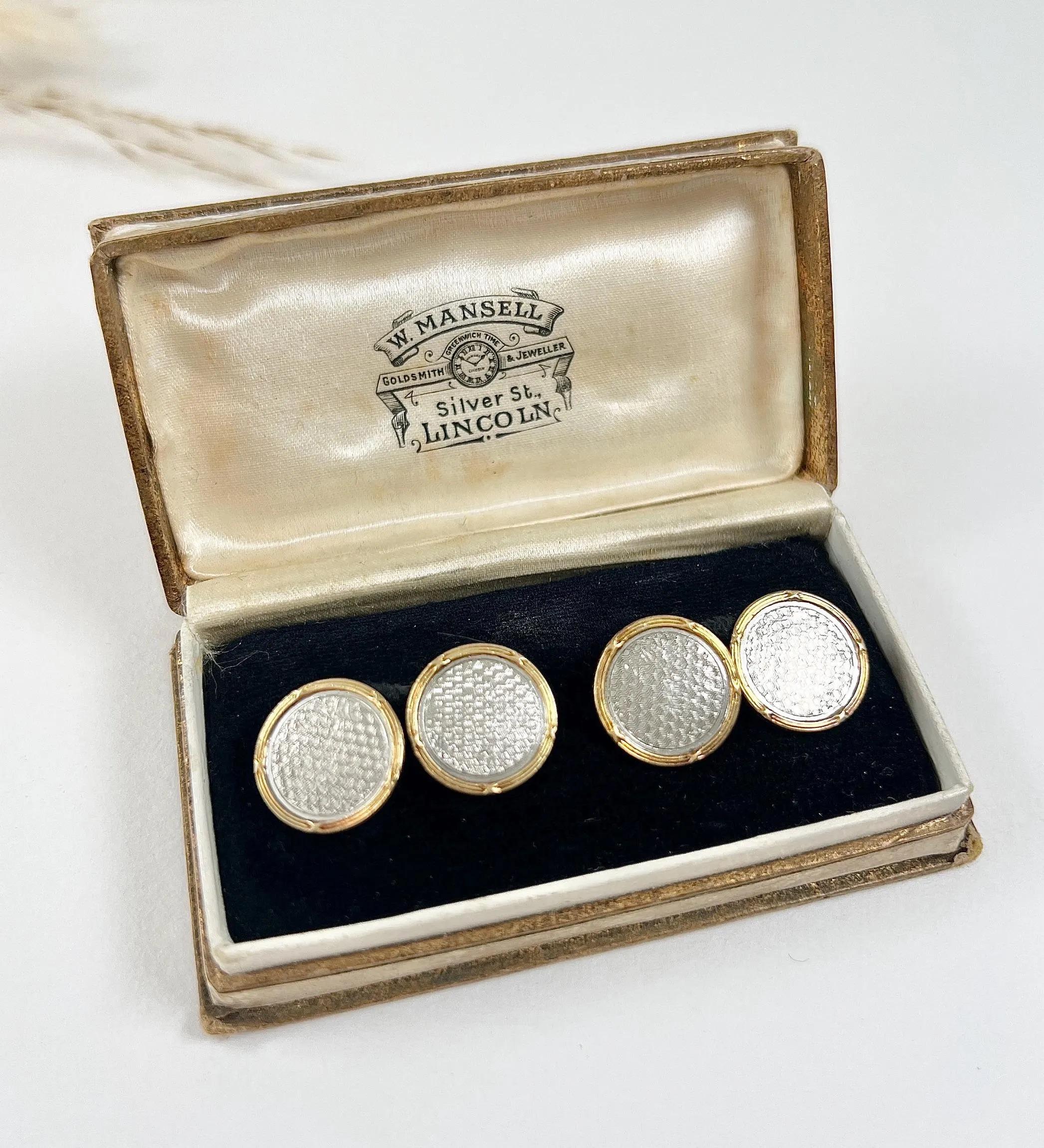 Antique 18ct Gold & Platinum Stamped, 1920’s Art Deco Round Cufflinks For Sale 4