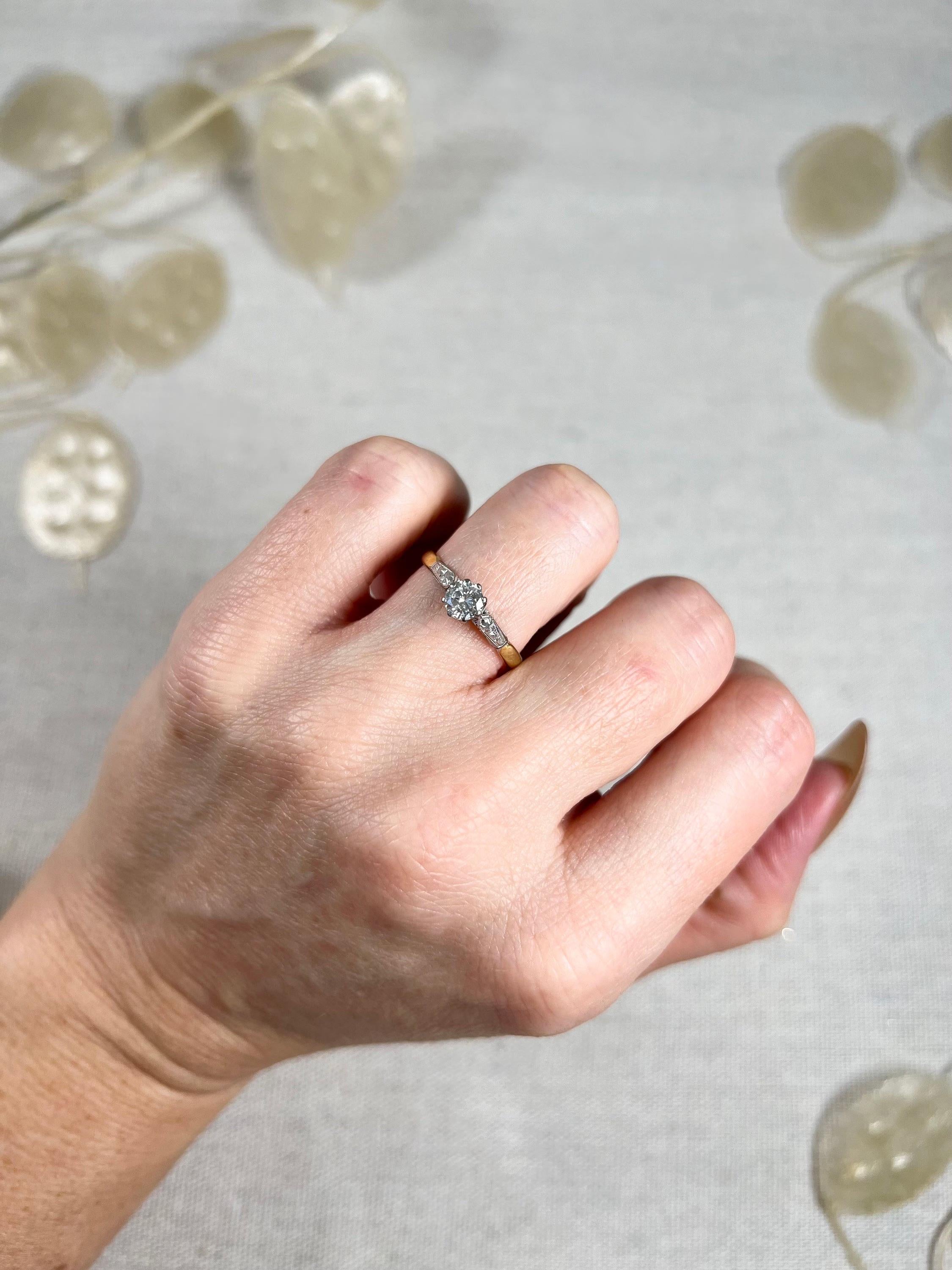 Antique 18ct Gold & Platinum Stamped, 1920s Single Stone Diamond Engagement Ring For Sale 1