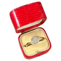 Antique 18ct Gold & Platinum Stamped, Edwardian Diamond Daisy Ring