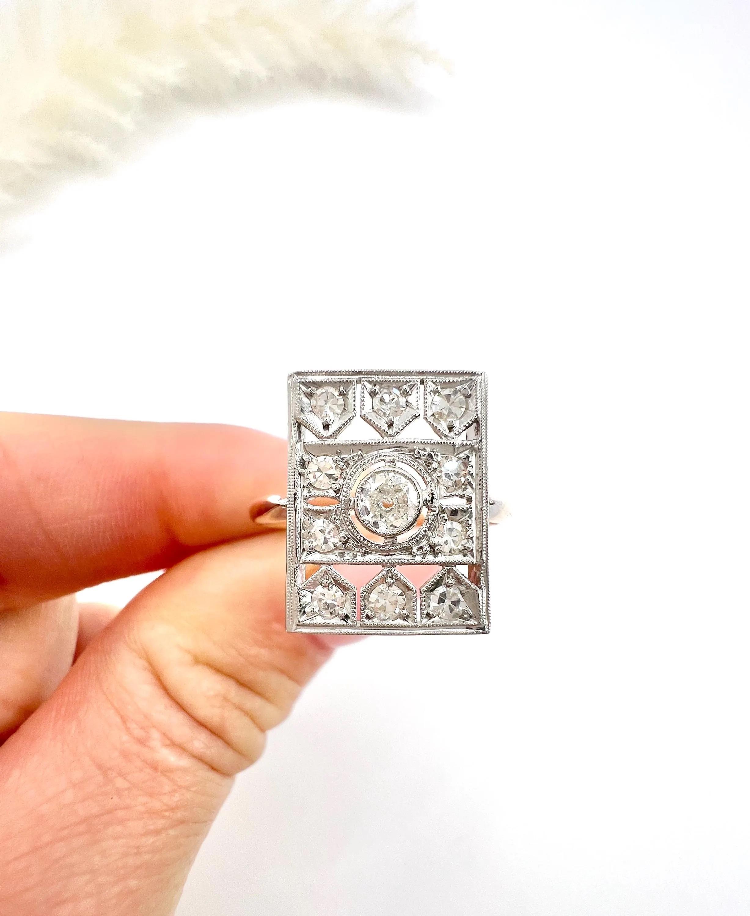 Édouardien Bague ancienne en or 18ct et platine estampillé, bague de table à diamant de l'époque édouardienne en vente