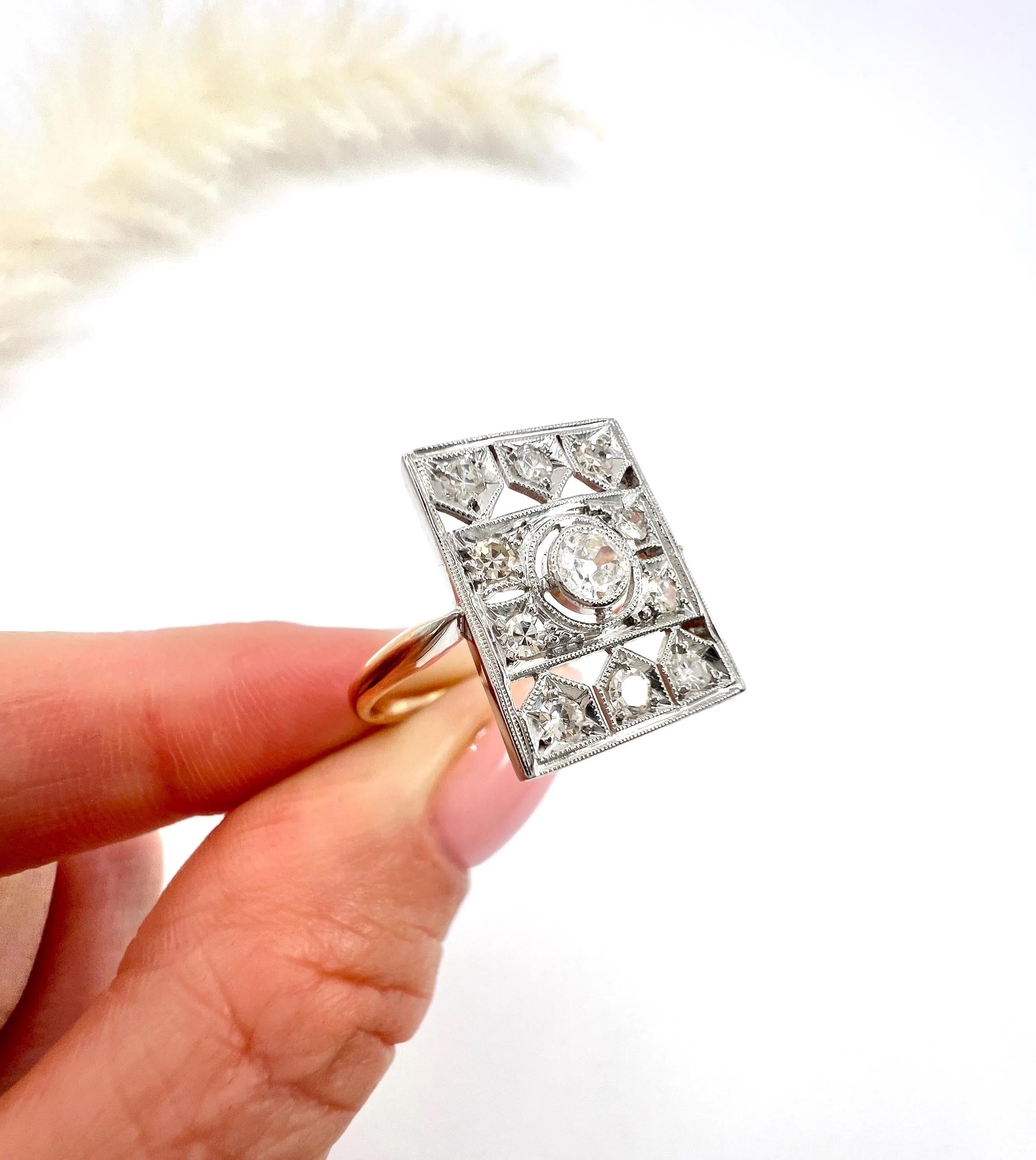 Taille brillant Bague ancienne en or 18ct et platine estampillé, bague de table à diamant de l'époque édouardienne en vente
