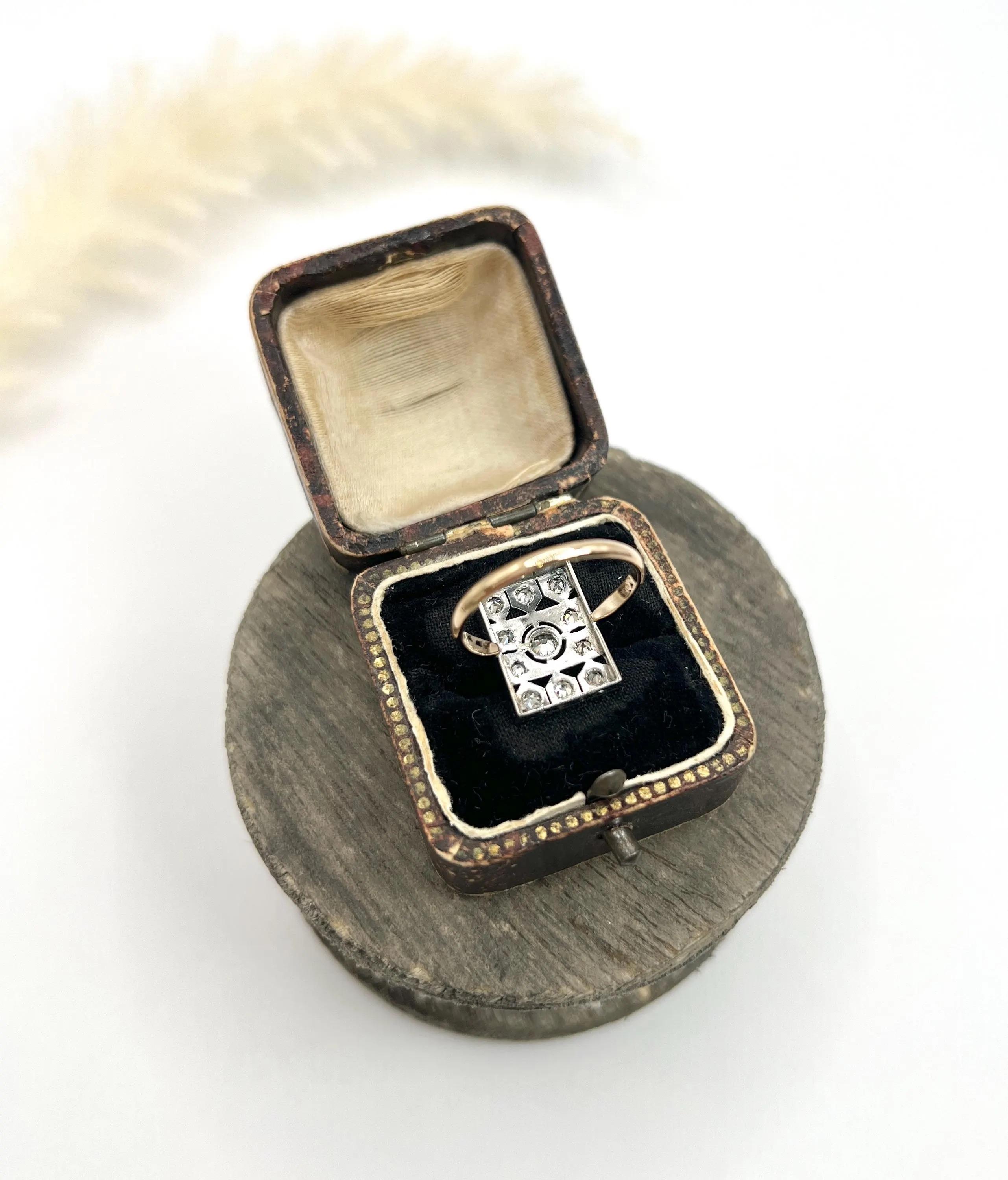 Bague ancienne en or 18ct et platine estampillé, bague de table à diamant de l'époque édouardienne Unisexe en vente
