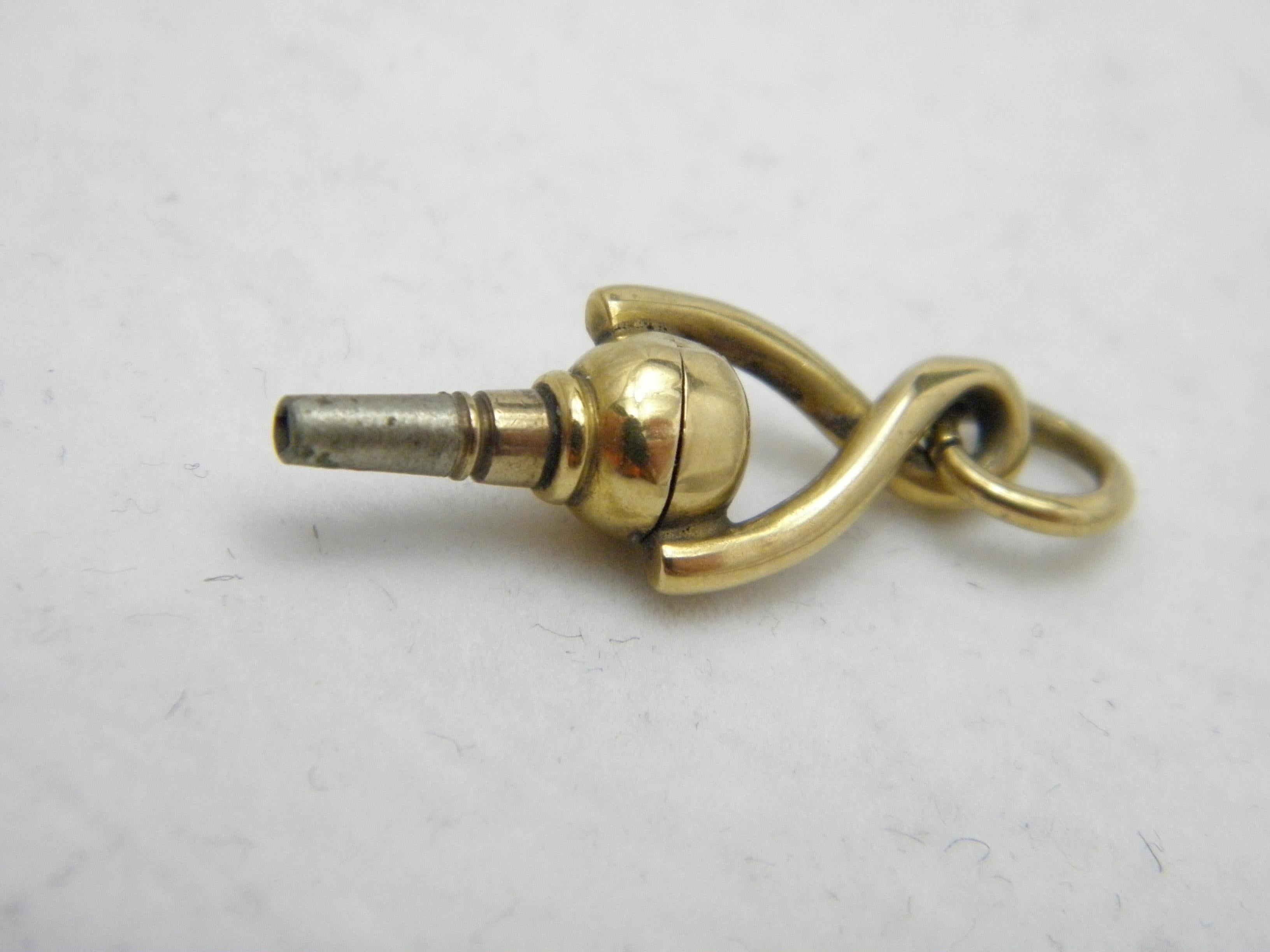 Victorian Antique 18ct Gold Pocket Watch Key Charm Fob c1870 750 Purity Twist Detailed For Sale