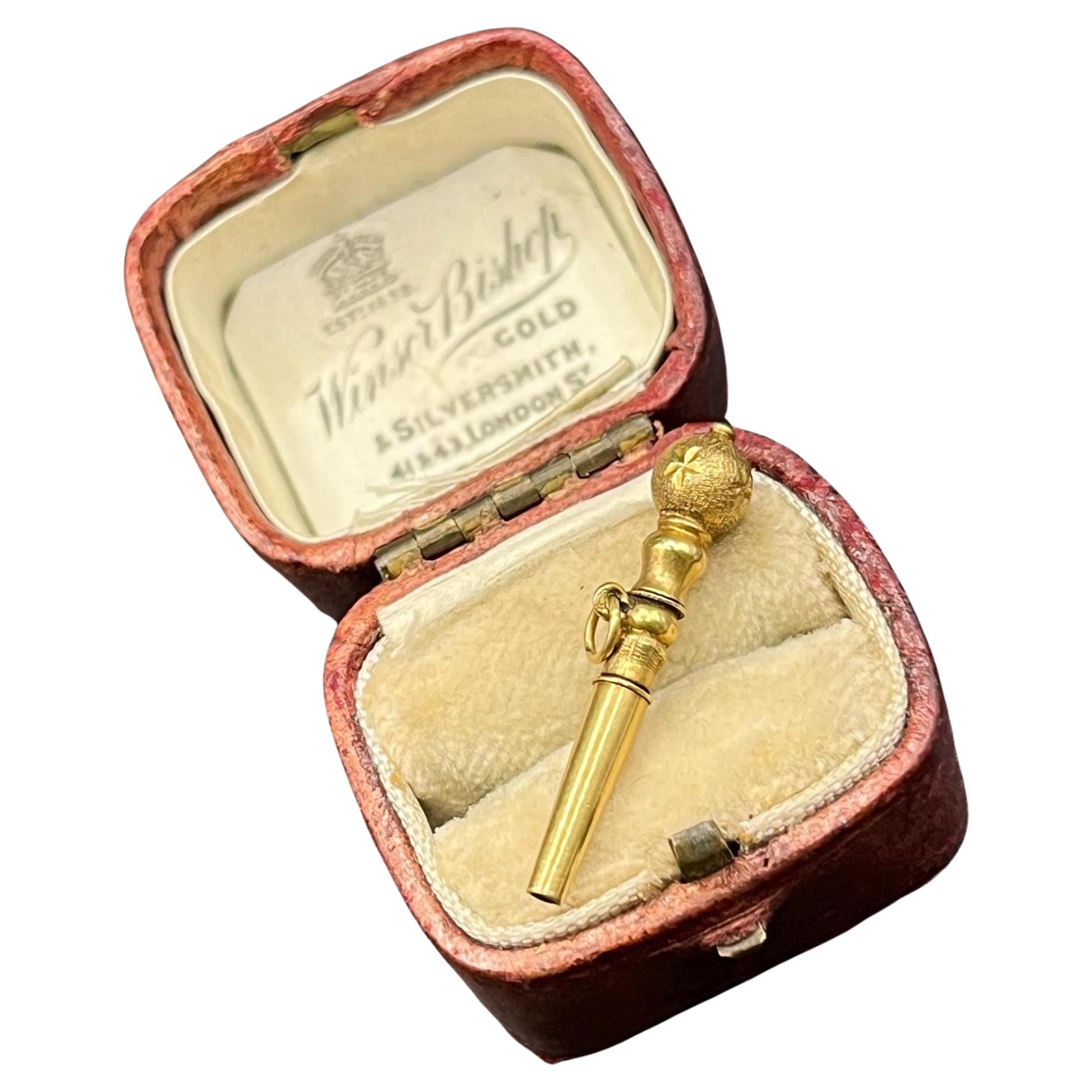Antique 18ct Gold Pocket Watch Key Pendant: Victorian Engraved Fob