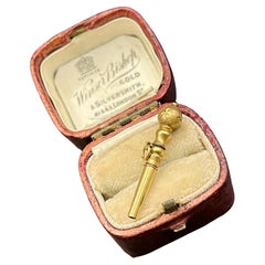 Antique 18ct Gold Pocket Watch Key Pendant: Victorian Engraved Fob