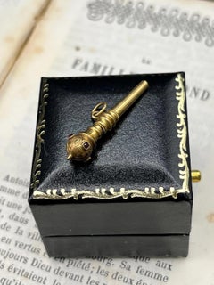 Antique 18ct Gold Pocket Watch Key Pendant: Victorian Ruby Set Engraved Fob