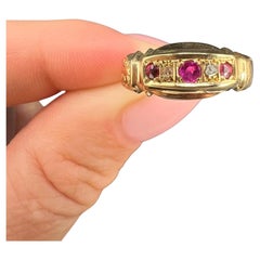 Antique 18ct Gold, Ruby & Diamond Five Stone Ring, Hallmarked Chester 1918