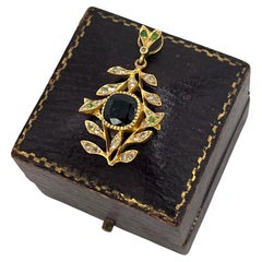 Antique 18ct Gold, Sapphire, Diamond and Demantoid Garnet Pendant, Circa 1880