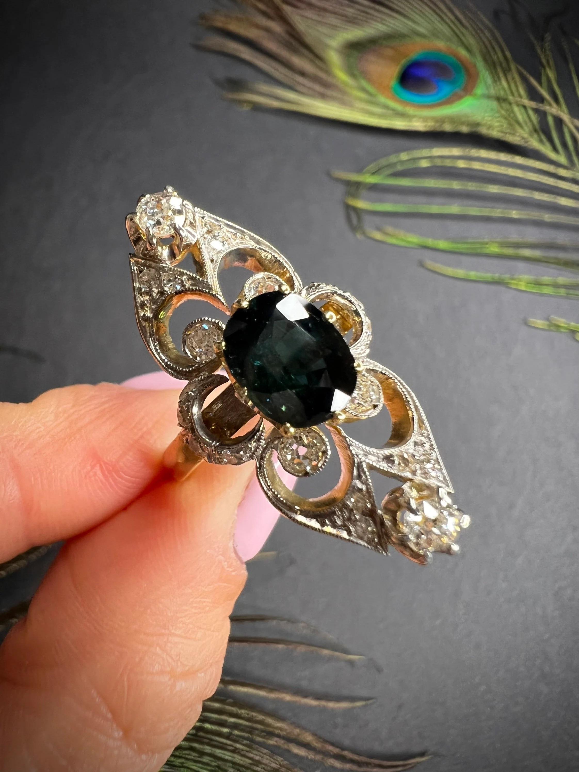 Antique 18ct Gold Sapphire & Diamond Statement Ring For Sale 5