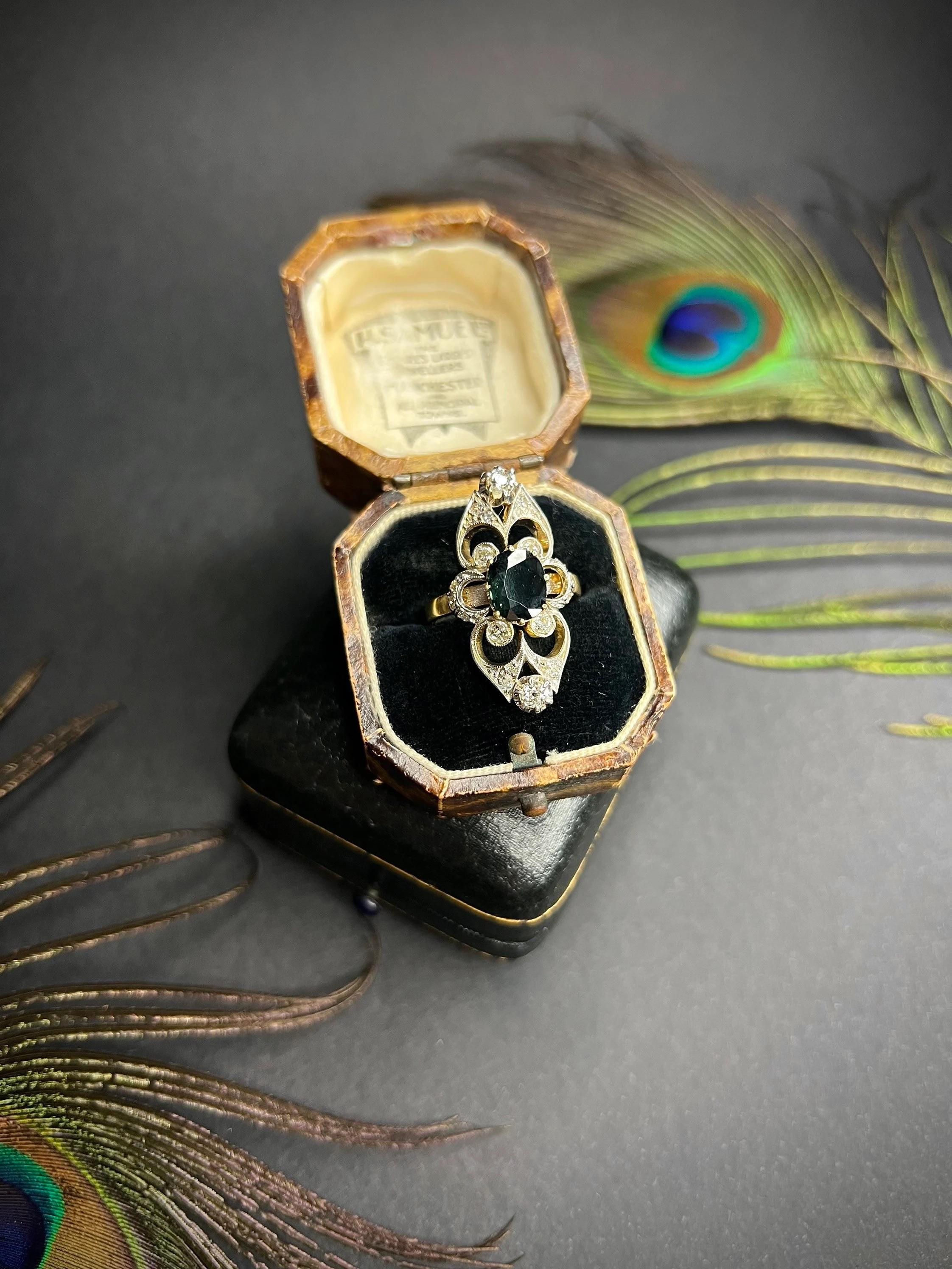 Antique 18ct Gold Sapphire & Diamond Statement Ring For Sale 2
