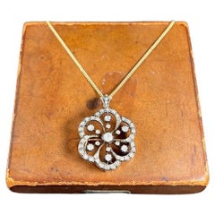 Antique 18ct Gold & Silver, Early Victorian Diamond Flower Pendant/Brooch