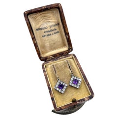 Boucles d'oreilles anciennes en or 18 carats et argent, à l'époque victorienne, ornées d'améthystes et de diamants