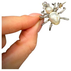 Broche araignée victorienne en or et argent 18ct, perles naturelles et diamants