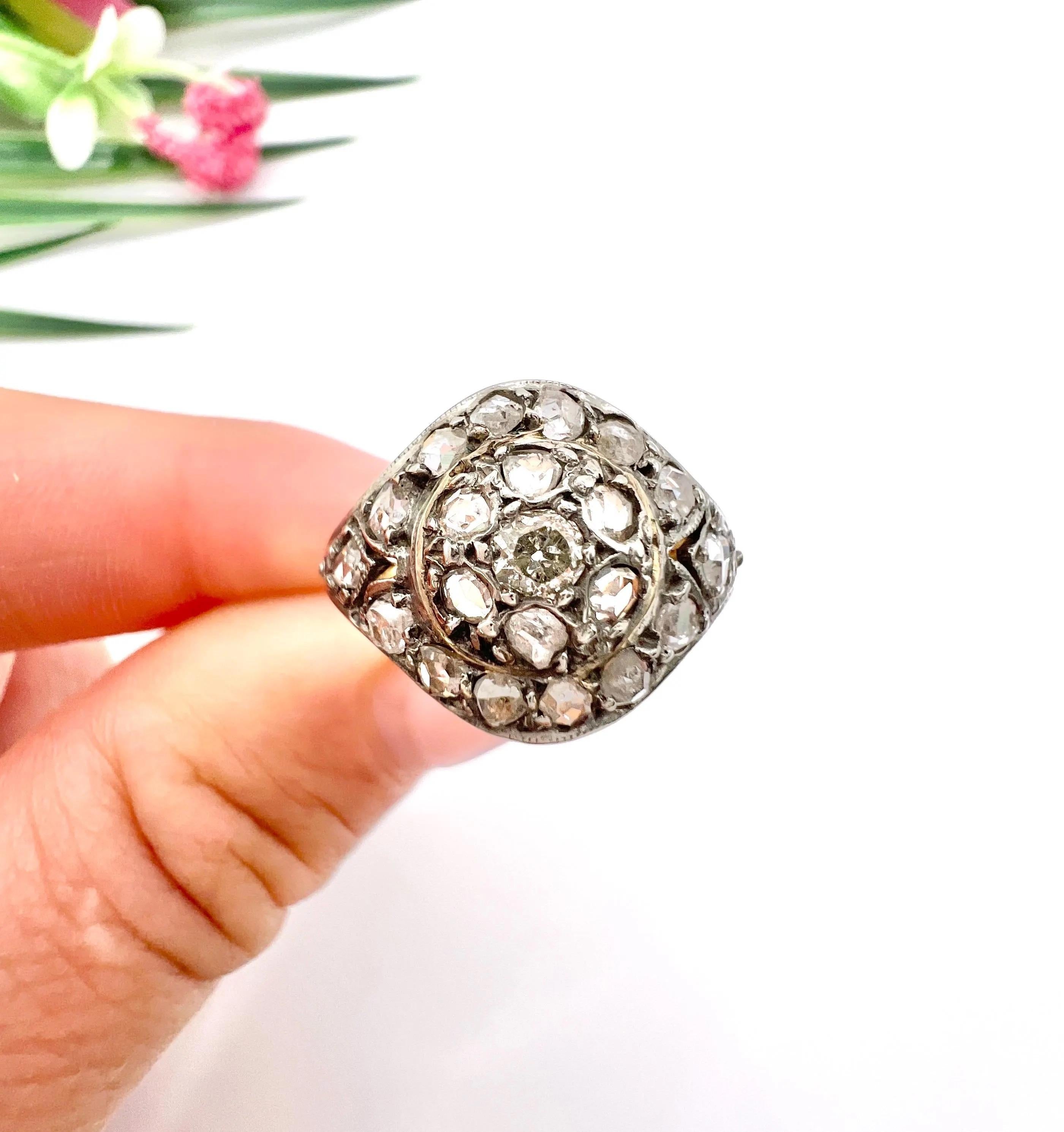 Antique 18ct Gold & Silver, Victorian Rose Cut Diamond Dome Shaped Ring For Sale 7