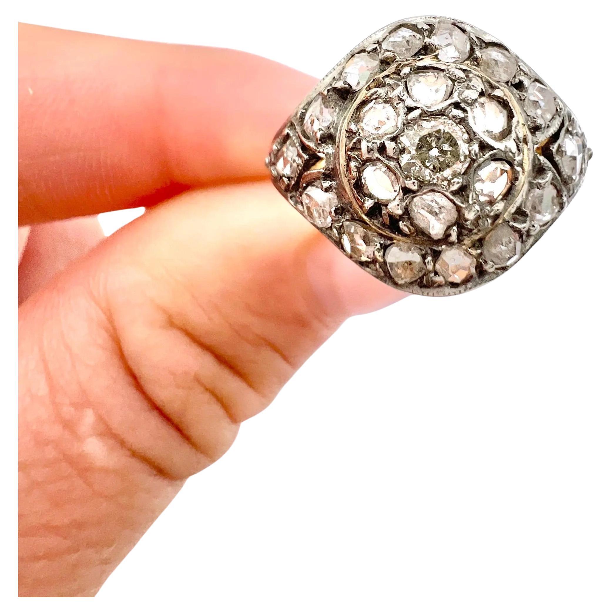 Antique 18ct Gold & Silver, Victorian Rose Cut Diamond Dome Shaped Ring For Sale