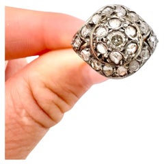 Antique 18ct Gold & Silver, Victorian Rose Cut Diamond Dome Shaped Ring