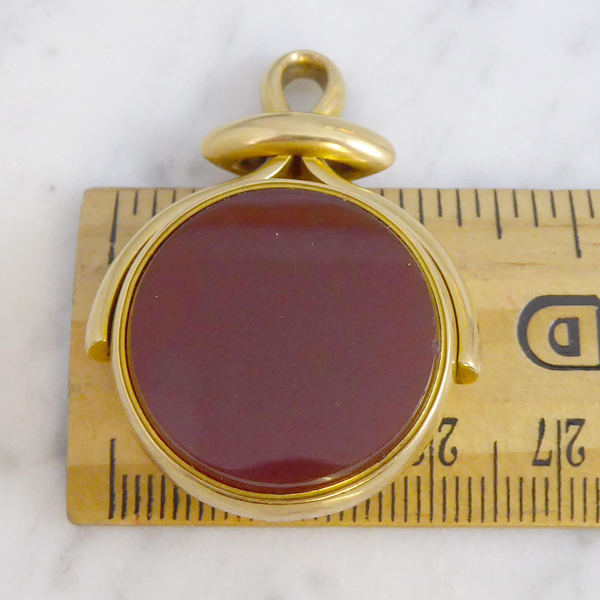 Antique 18 Carat Gold Spinner Fob with Cornelian and Bloodstone, Birmingham 1899 3