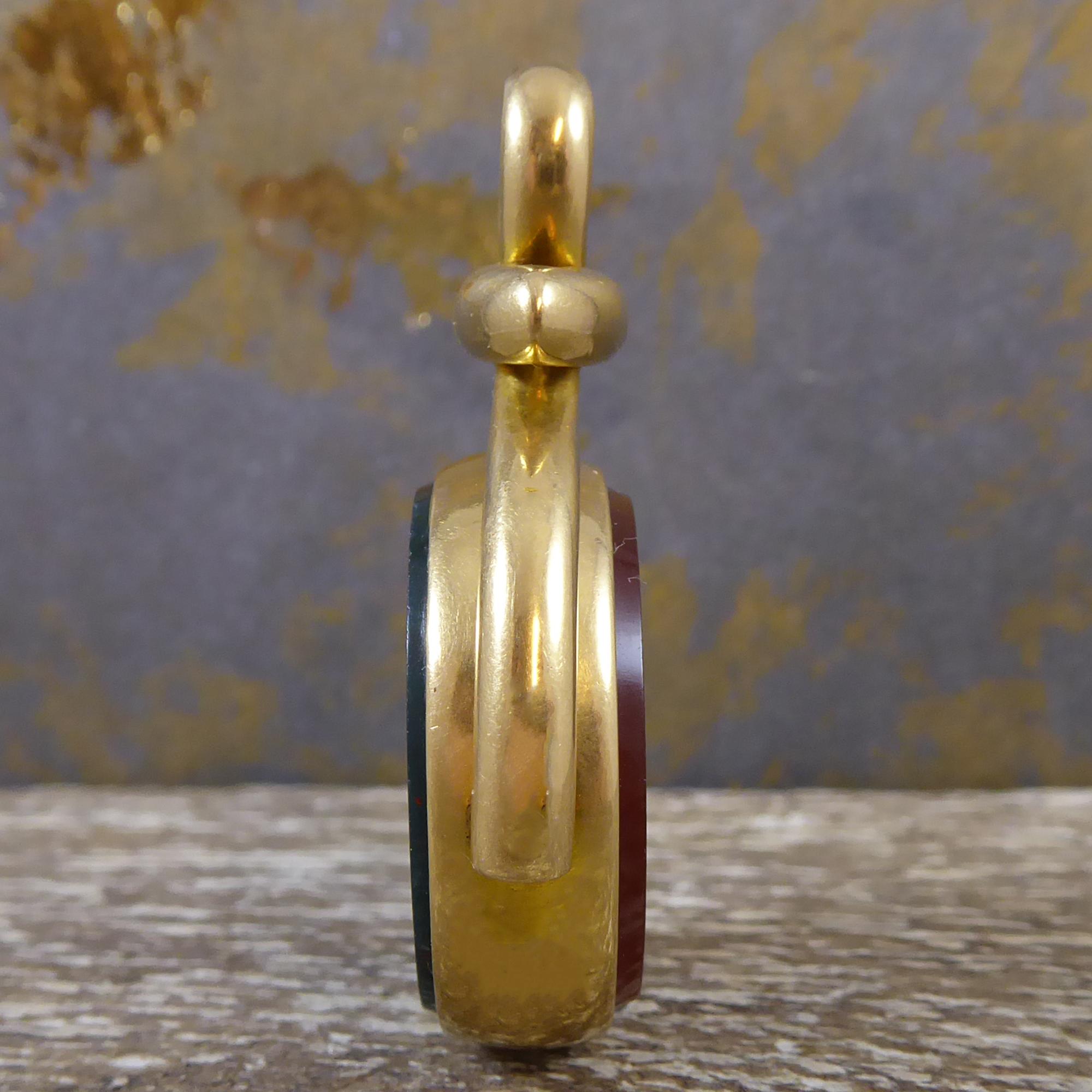 Victorian Antique 18 Carat Gold Spinner Fob with Cornelian and Bloodstone, Birmingham 1899