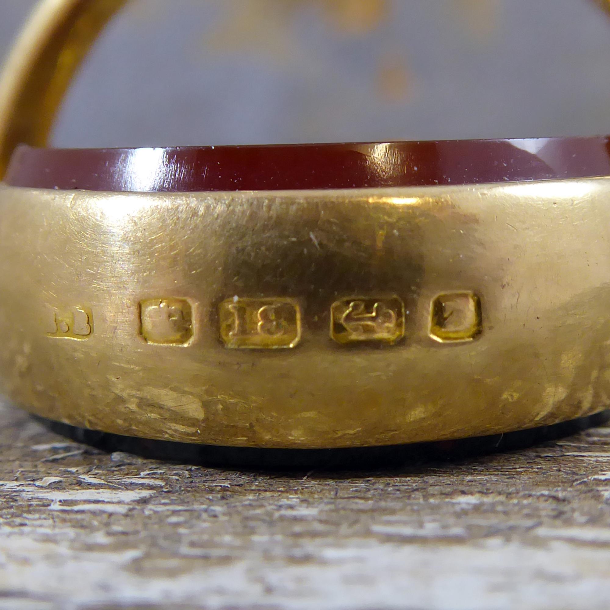 Antique 18 Carat Gold Spinner Fob with Cornelian and Bloodstone, Birmingham 1899 1