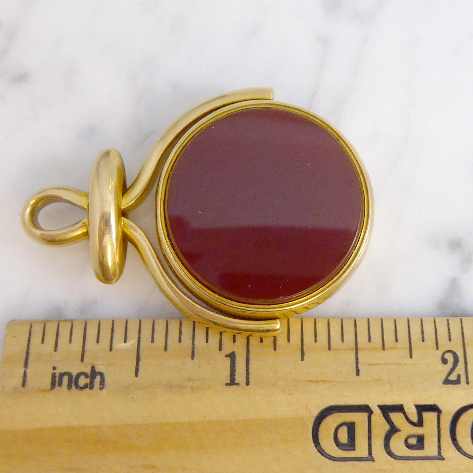 Antique 18 Carat Gold Spinner Fob with Cornelian and Bloodstone, Birmingham 1899 2