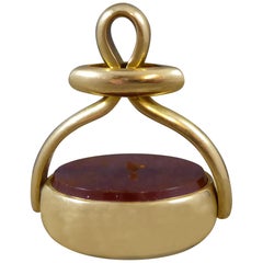 Antique 18 Carat Gold Spinner Fob with Cornelian and Bloodstone, Birmingham 1899