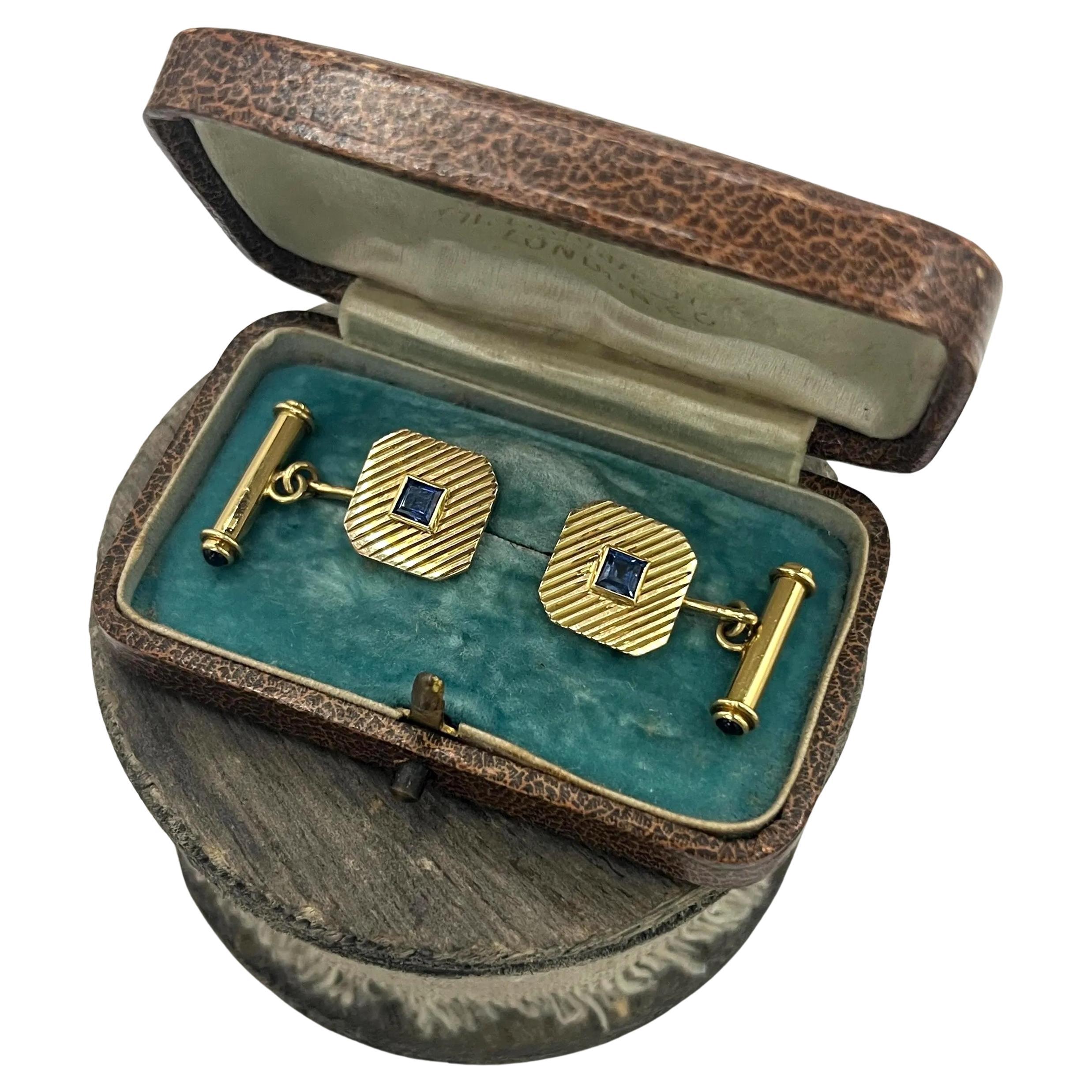 Antique 18ct Gold Stamped, 1920s Art Deco, Sapphire Cufflinks