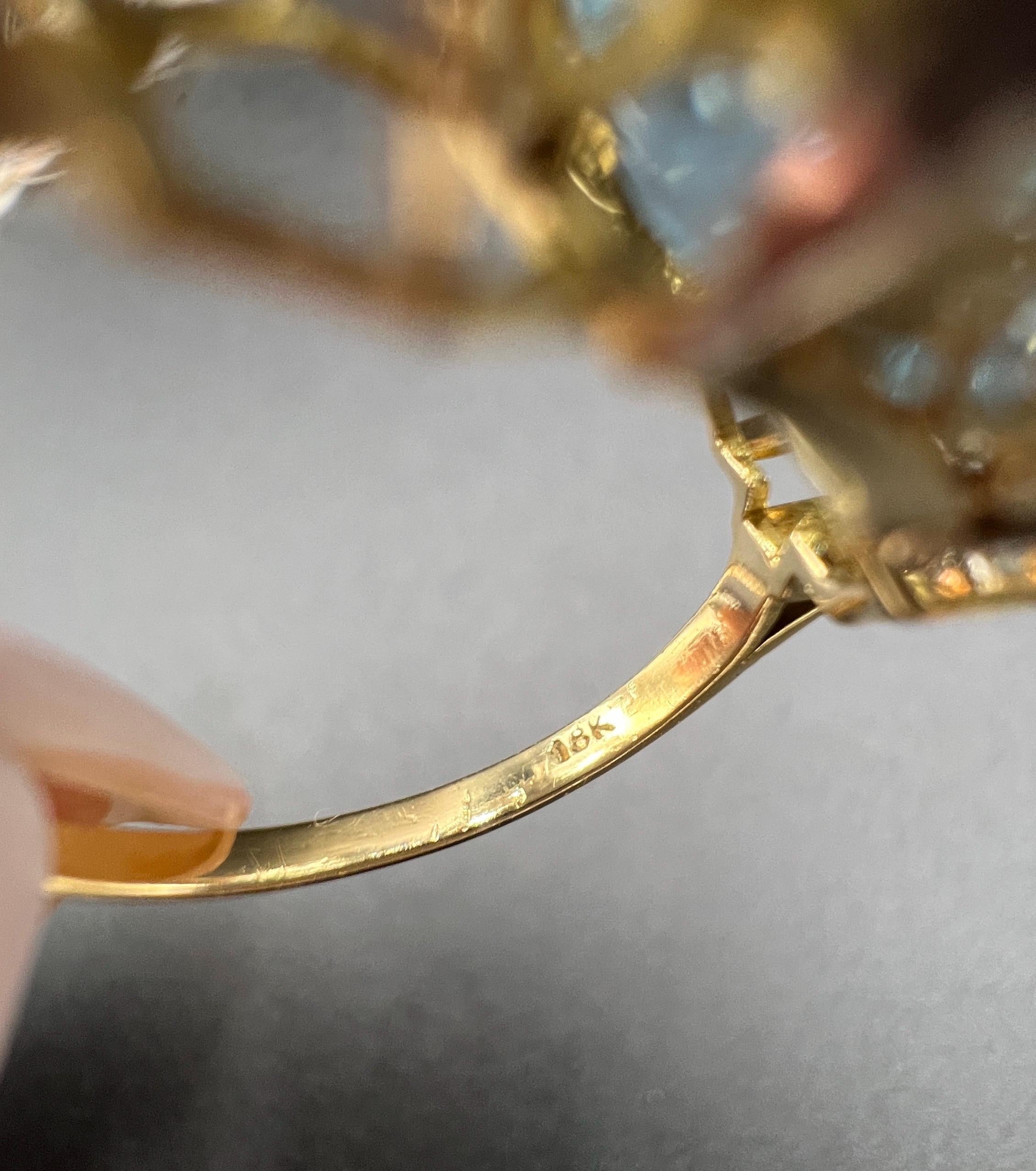 Bague cocktail ancienne en or 18ct estampillée, aigue-marine taille émeraude et diamant des années 1920 en vente 6