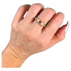 Antiker Suffragette-Ring aus 18 Karat Gold, gestempelt, edwardianisch, Amethyst, Perle und Peridot