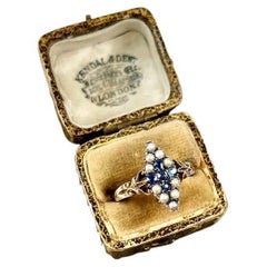 Antiker 18 Karat Gold gestempelter edwardianischer Saphir & Perle Marquise/Navette Kreuzring
