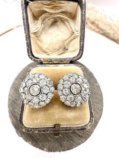 Antique 18ct Gold Stamped, Victorian 3.60 Carat Diamond Cluster Stud Earrings
