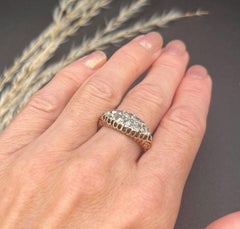 Antique 18ct Gold Stamped, Victorian Diamond Boat Shaped Ring, Circa 1880