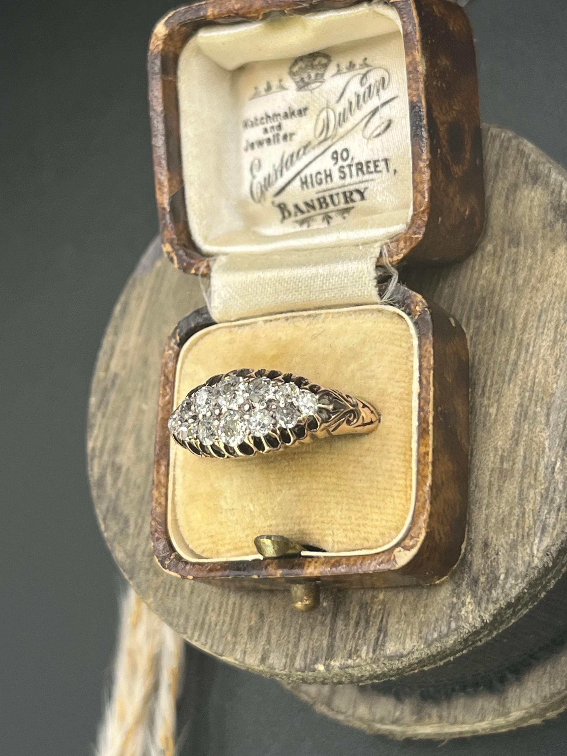 Antiguo anillo victoriano de diamantes en forma de barco, estampado en oro de 18 ct, circa 1880 en venta 1