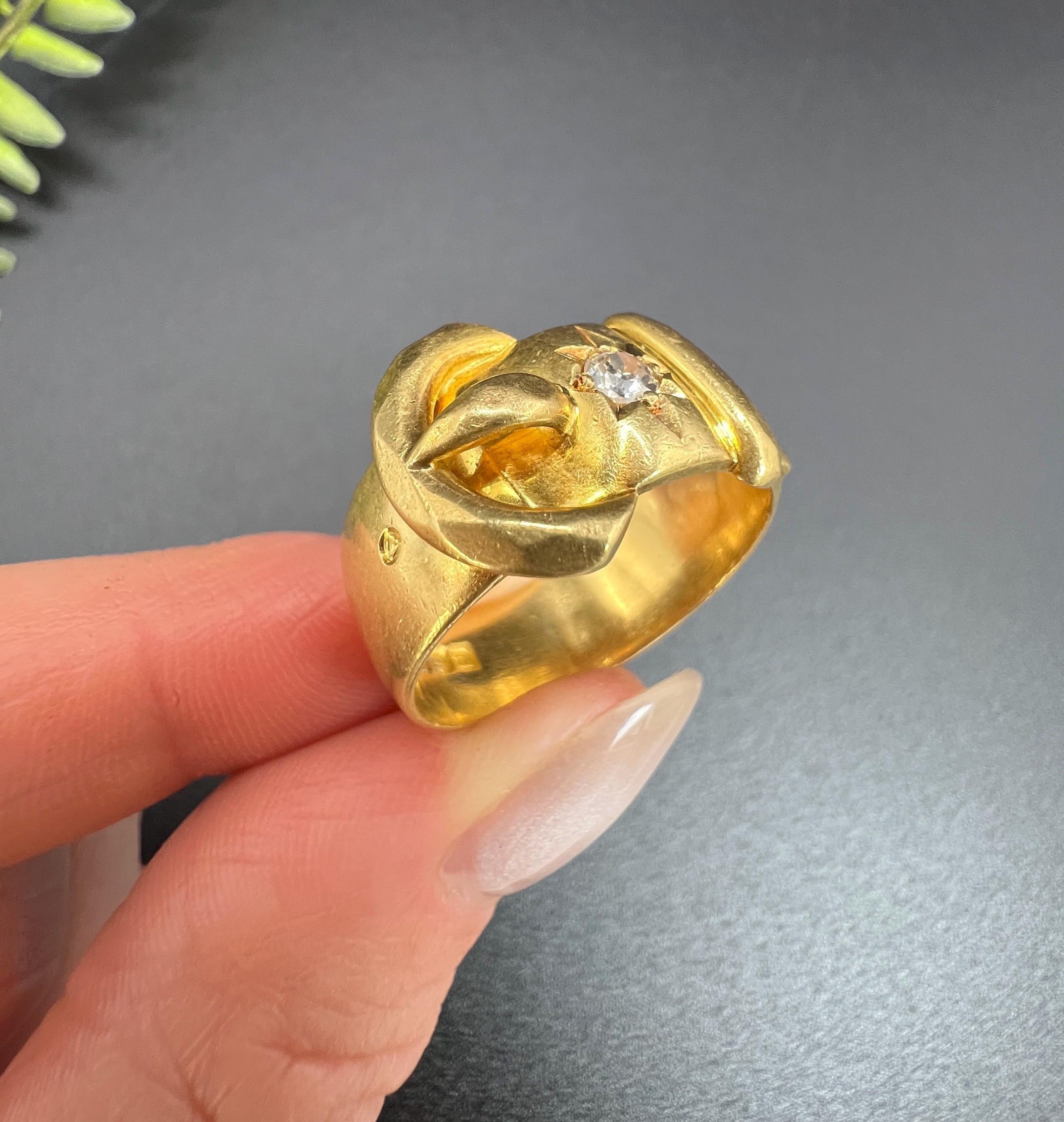 Antique 18ct Gold, Star Set Diamond Buckle/Belt Ring, Hallmarked London 1915 For Sale 6